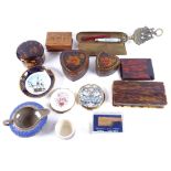 Various collectables, including Wedgwood jug, tortoiseshell dressing table jar, HMS Victory oak