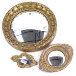 A small Vintage gilt-framed convex wall mirror, and 2 other small gilt-framed mirrors, largest