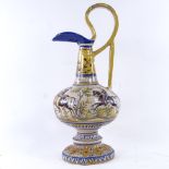 A large 19th century Spanish maiolica ewer, height 45cm.