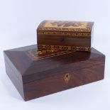 A dome top Tunbridgeware box, and another rosewood box, Tunbridgeware box 18cm long. Tonbridgeware