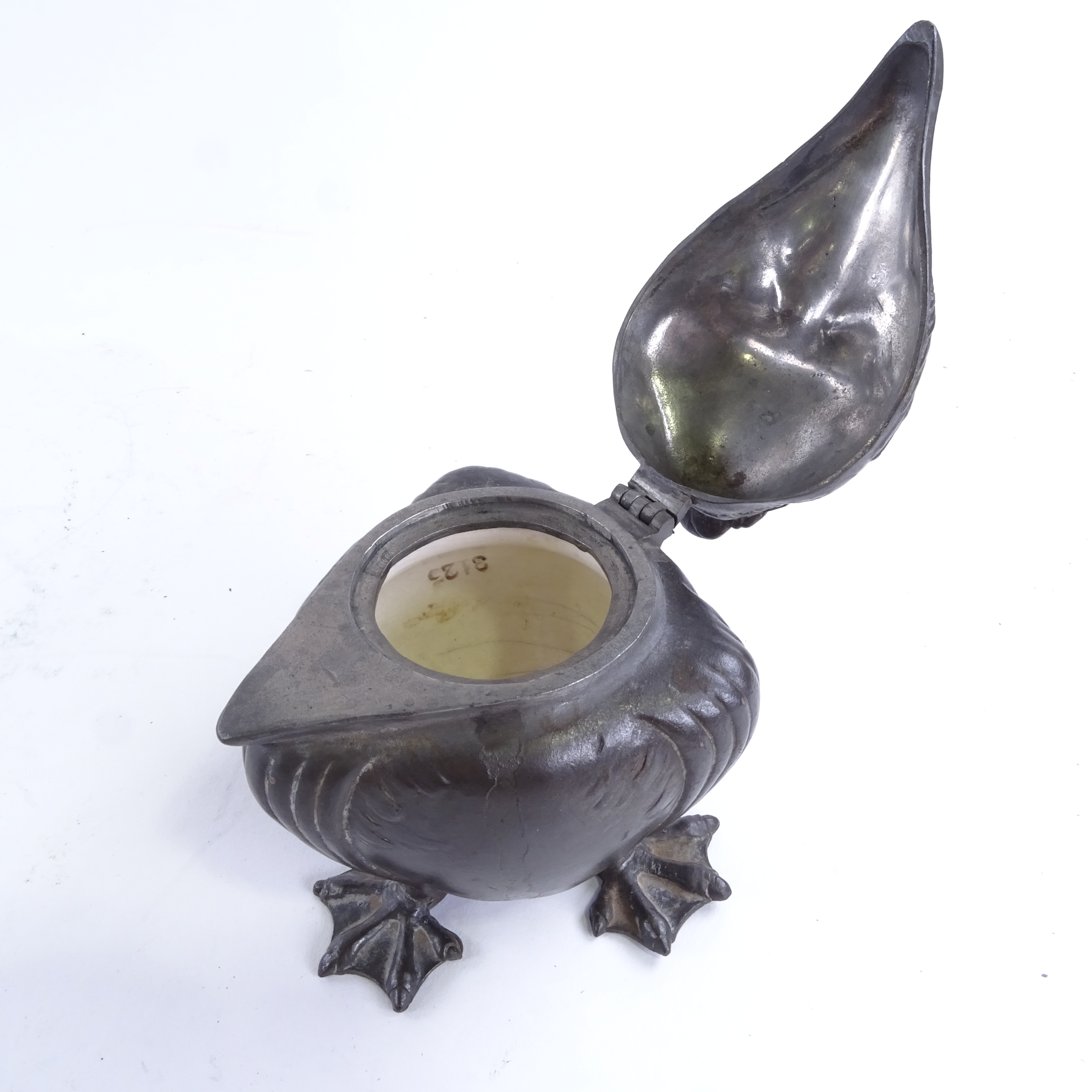 Attributed to Kayserzinn Jugendstil, a pewter inkwell, late 19th / early 20th century, grotesque - Image 2 of 3