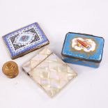 A Dresden painted and gilded porcelain box, 9cm across, a Victorian mother-of-pearl card case, a