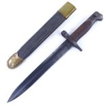An Italian First World War Period bayonet, 1870/15 pattern with brass-mounted leather scabbard,