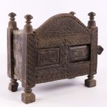 A miniature Afghan carved and stained wood marriage/dowry chest, probably early 20th century, carved