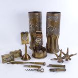 A group of trench art, including a 1916 matchbox stand with Turkish emblem, a Vimy Ridge April 9th