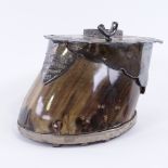 A Victorian horse-hoof desk stand with electroplate mounts and shield dated 1903 Top edge is