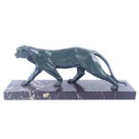 Louis-Albert Carvin (French 1860 - 1951), a green patinated spelter prowling panther, on original