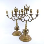 A large pair of Austro-Hungarian cast brass 4-branch candelabra, probably mid-late 19th century,
