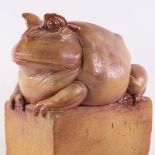 TONY BENNETT FOR RYE POTTERY - large salt glaze terracotta toad sculpture, impressed artist's