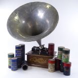 An Edison Standard phonograph wax cylinder player, circa 1898, original oak dome-top carrying case