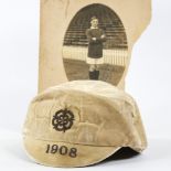 ENGLAND FOOTBALL INTEREST - a 1908 England Football Cap worn by George Wall (1885 - 1962), and an