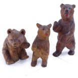 3 19th century Black Forest carved wood bears, tallest 13cm. Tallest standing bear has repair to
