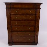 A 19th century mahogany and rosewood crossbanded table-top Wellington chest of 6 drawers, width