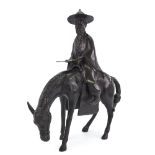 A Chinese patinated bronze horse and rider, height 35cm Good condition