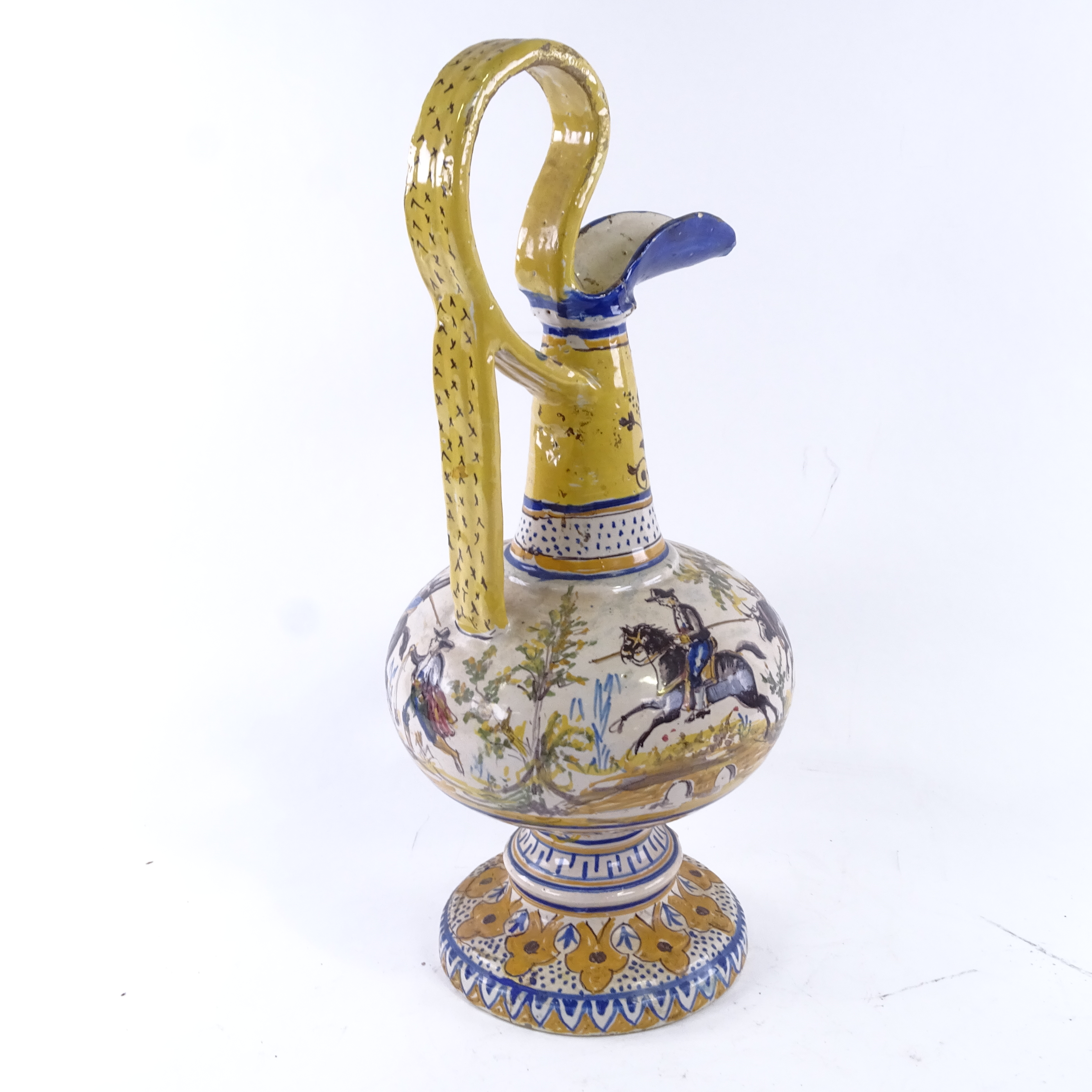 A large 19th century Spanish maiolica ewer, height 45cm. - Image 2 of 3