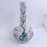 A 19th century Chinese famille vert narrow-necked porcelain vase, hand painted blossom trees and
