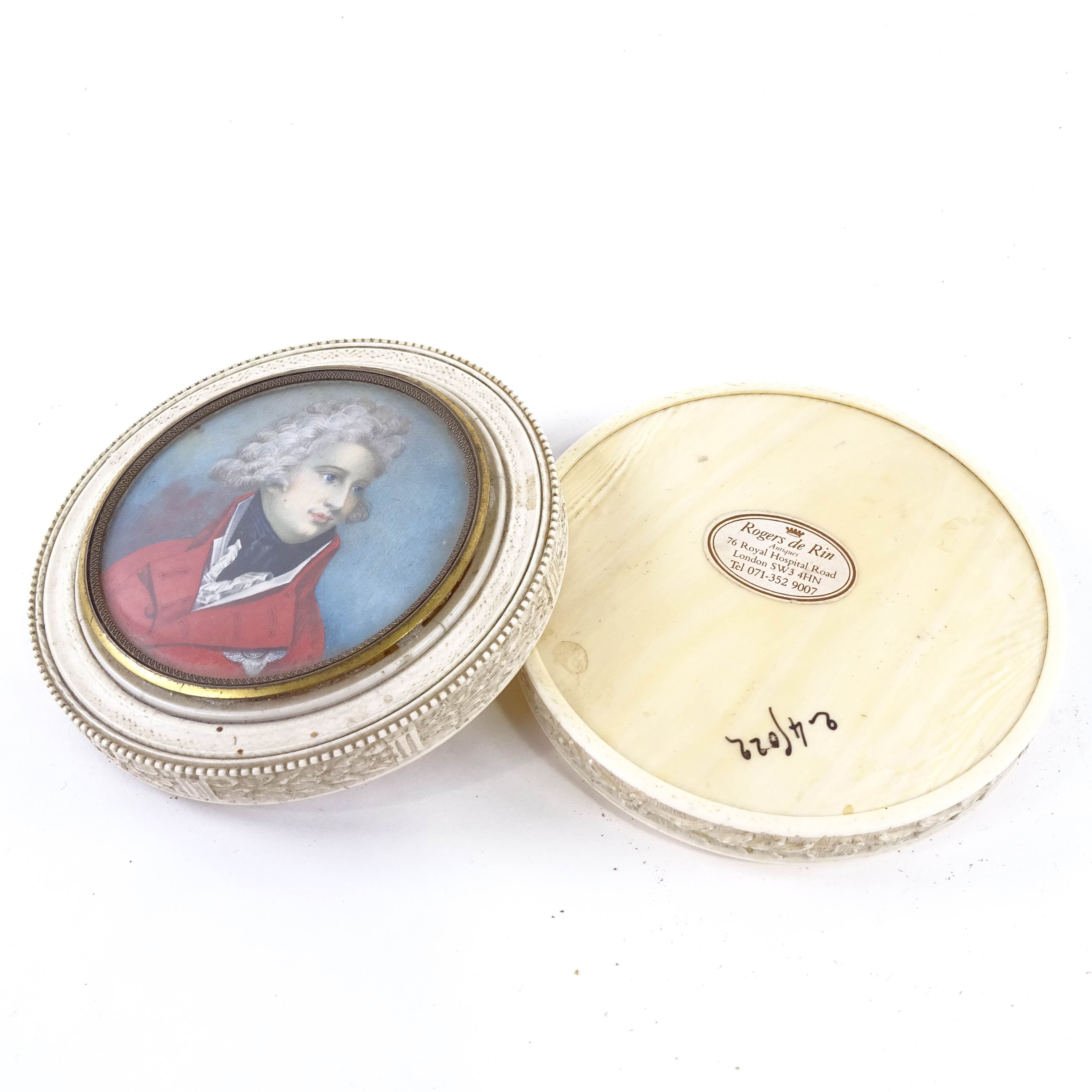 ROYAL INTEREST - an early 19th century circular ivory box, with inset painted portrait on ivory - Image 2 of 3