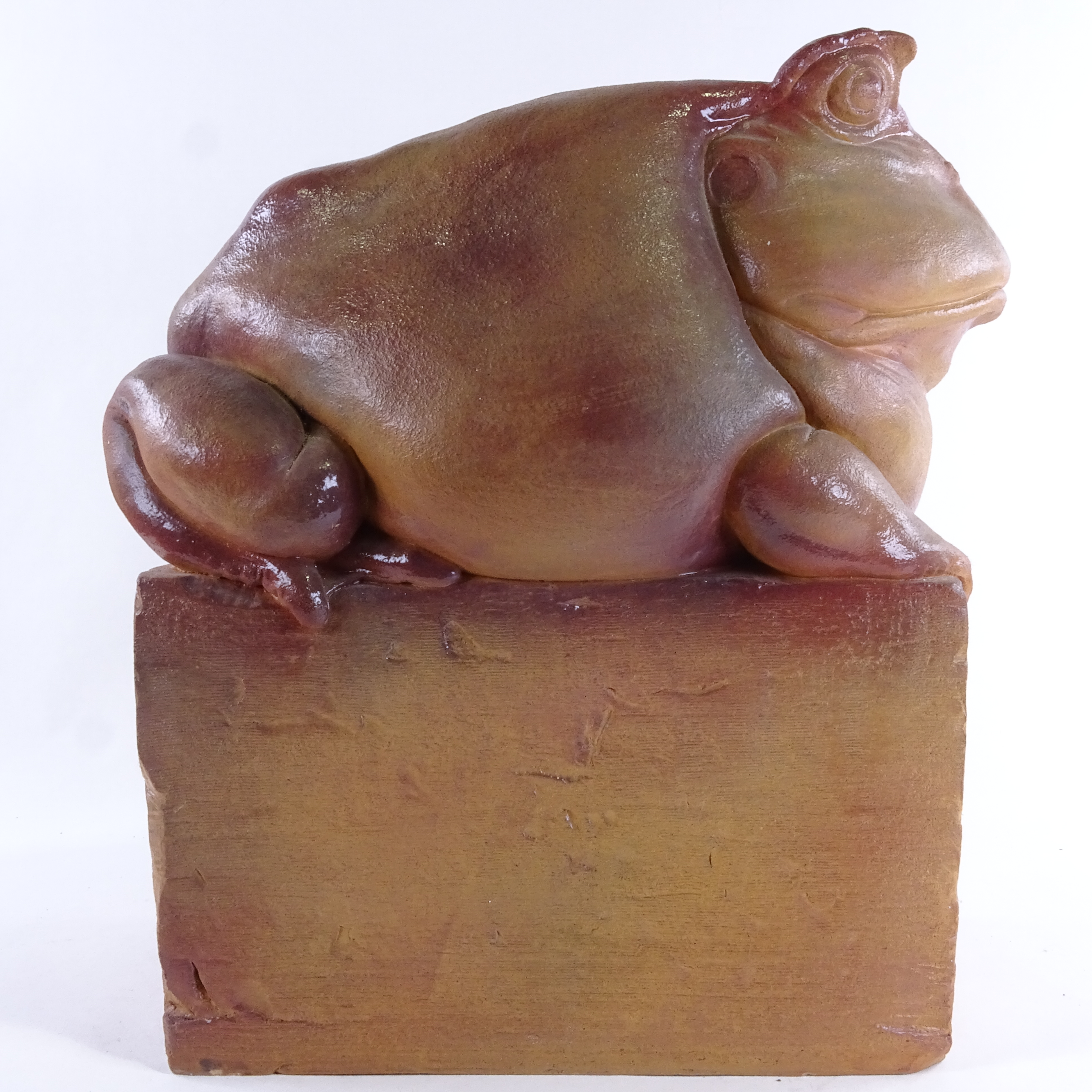 TONY BENNETT FOR RYE POTTERY - large salt glaze terracotta toad sculpture, impressed artist's - Image 3 of 3