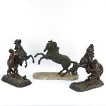A pair of 19th century bronze patinated spelter Marley Horse ornaments, height 32cm, and a spelter