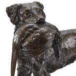 Jules Moigniez (1835 - 1894), patinated bronze sculpture, Gundog and pheasant, signed on base,