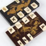 2 Japanese gilded and lacquered wood and Shibayama Bezique markers, the ivory keys having inset