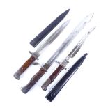 3 various knife bayonets, 2 with metal scabbard (3) Slight surface tarnishing, generally good