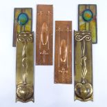 2 pairs of Art Nouveau copper and brass door finger plates, with relief embossed decoration,