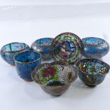 7 pieces of Chinese plique-a-jour enamel, largest bowl 10cm diameter One of the large bowls and