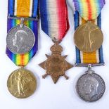 A pair of First World War medals to 4475 Pte E Belsey Pembroke Yeomanry, and a trio of medals to