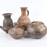 4 various South American terracotta flagons and vases, largest height 21cm (4)