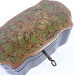 A small 19th century French ebonised wood box, with green stained tortoiseshell and brass boulle
