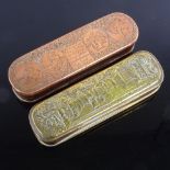 2 ornate 18th century Dutch brass and copper tobacco boxes, 1 depicting Prince Ferdinand at the