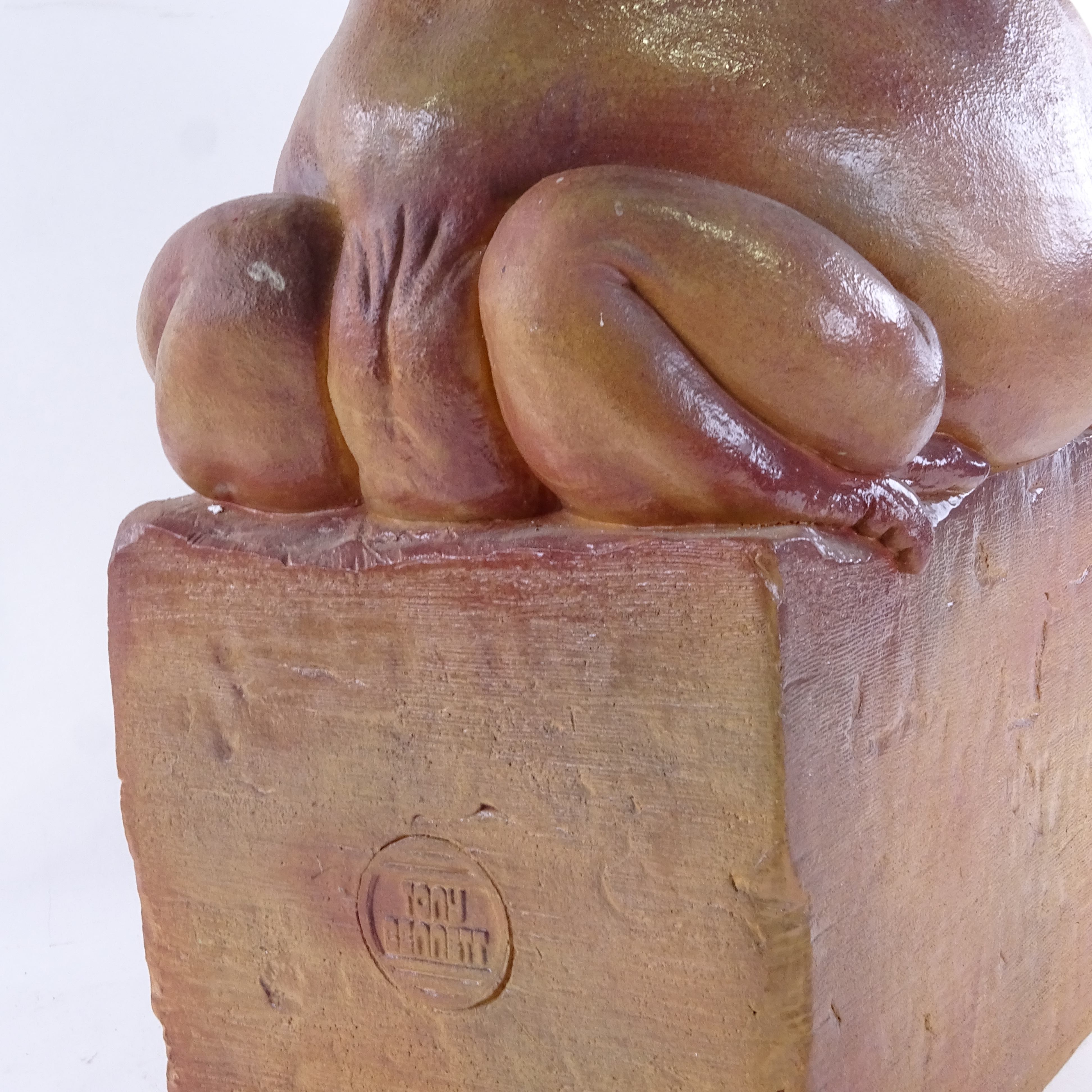 TONY BENNETT FOR RYE POTTERY - large salt glaze terracotta toad sculpture, impressed artist's - Image 2 of 3