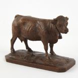 Attributed to Johann Huggler, a finely carved Linden wood Black Forest bell cow, base length 13cm