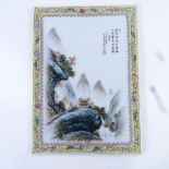 A 20th century Chinese porcelain tile, with hand painted enamel decoration, 31.5cm x 23cm. Good