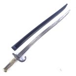 A 19th century French brass-hilted sword bayonet with metal scabbard