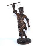 A carved and stained hardwood figure of a Tribal man, height to top of head 52cm, modern One spear
