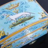 A French Majolica dome top box, signed to base Ulysse Blois, E Balon, length 12.5cm Good