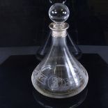 The Nelson Decanter, Dartington Crystal, with hallmarked silver collar (silver mix with copper