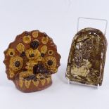 2 pieces of 19th century handmade Devon Pottery, comprising a spill vase decorated with shepherd and
