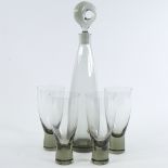 PER LUTKEN (1916-98), FOR HOLMEGAARD, SWEDEN, a mid-century "Artisokrat" smoked glass decanter and 4