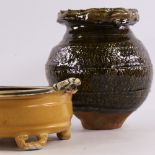 MARTIN LUNGLEY, BRITISH Studio Pottery, Japanese style Tsubo Vase and footed ash glaze bowl, vase