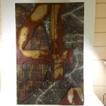 A Brutalist patinated metalwork abstract picture, 120cm x 80cm. Good condition.