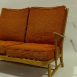 ERCOL, mid-century Windsor 2 seater sofa, with web back and seat, original orange/brown fabric, H