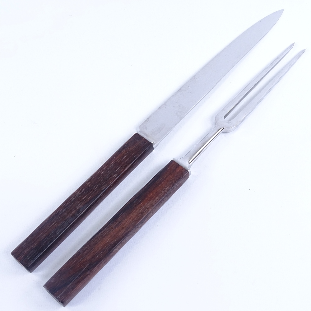 GEORG JENSEN, stainless steel carving set with wooden handles in original box, knife length 36. - Image 2 of 4