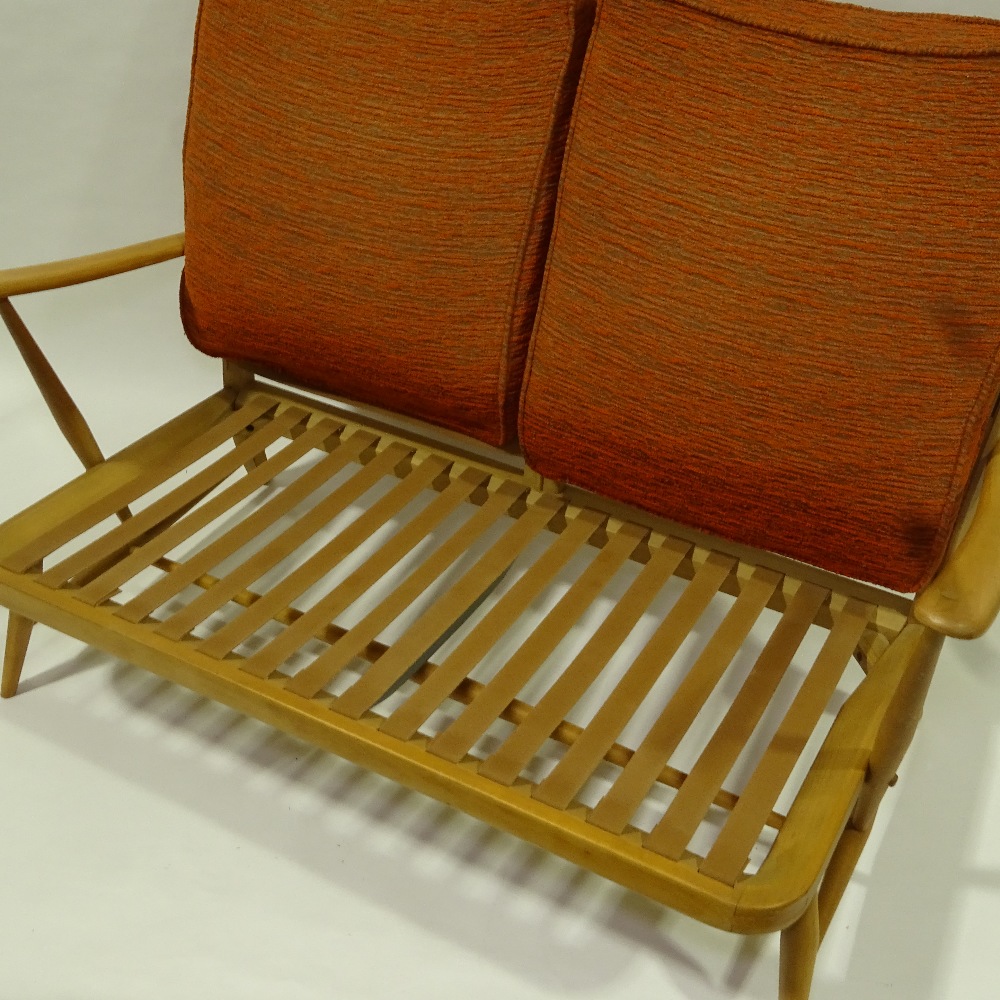 ERCOL, mid-century Windsor 2 seater sofa, with web back and seat, original orange/brown fabric, H - Image 4 of 4