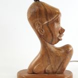 HAGENAUER style, carved hardwood sculptural lamp base, height 30cm. Need re-wiring, sculpture in