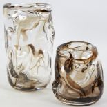 HARRY DYER FOR WHITEFRIARS, 2 streaky brown knobbly vases, 1960s', tallest 21cm. Good condition.