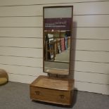 ERCOL cheval mirror, with single drawer under and glass shelf to interior of drawer, H152cm W66cm