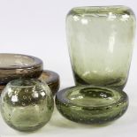 WILLIAM WILSON FOR WHITEFRIARS, a sea green, controlled bubble vase, and 4 other bubble glass